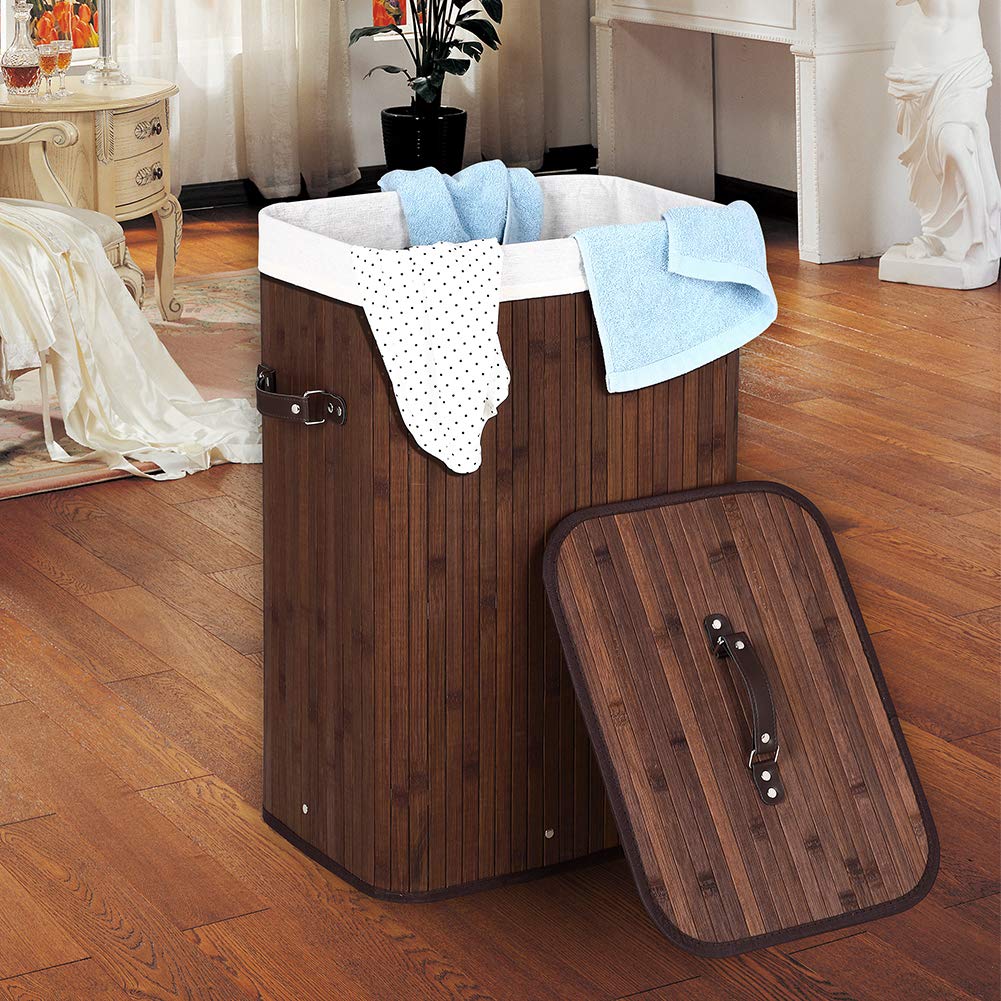 Panier à Linge Bambou 100L Avec Sac Amovible - Design Épuré Avec Couvercle
