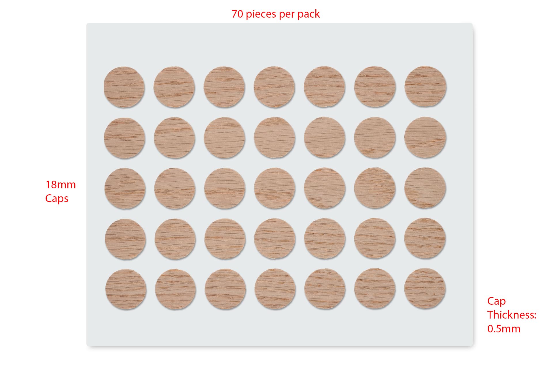 WoodPress® Peel & Stick, Real Red Oak Wood, Screw Hole Cover Caps - 70 x 18mm Pieces - Can be Varnished or Finished as Desired - Image 2