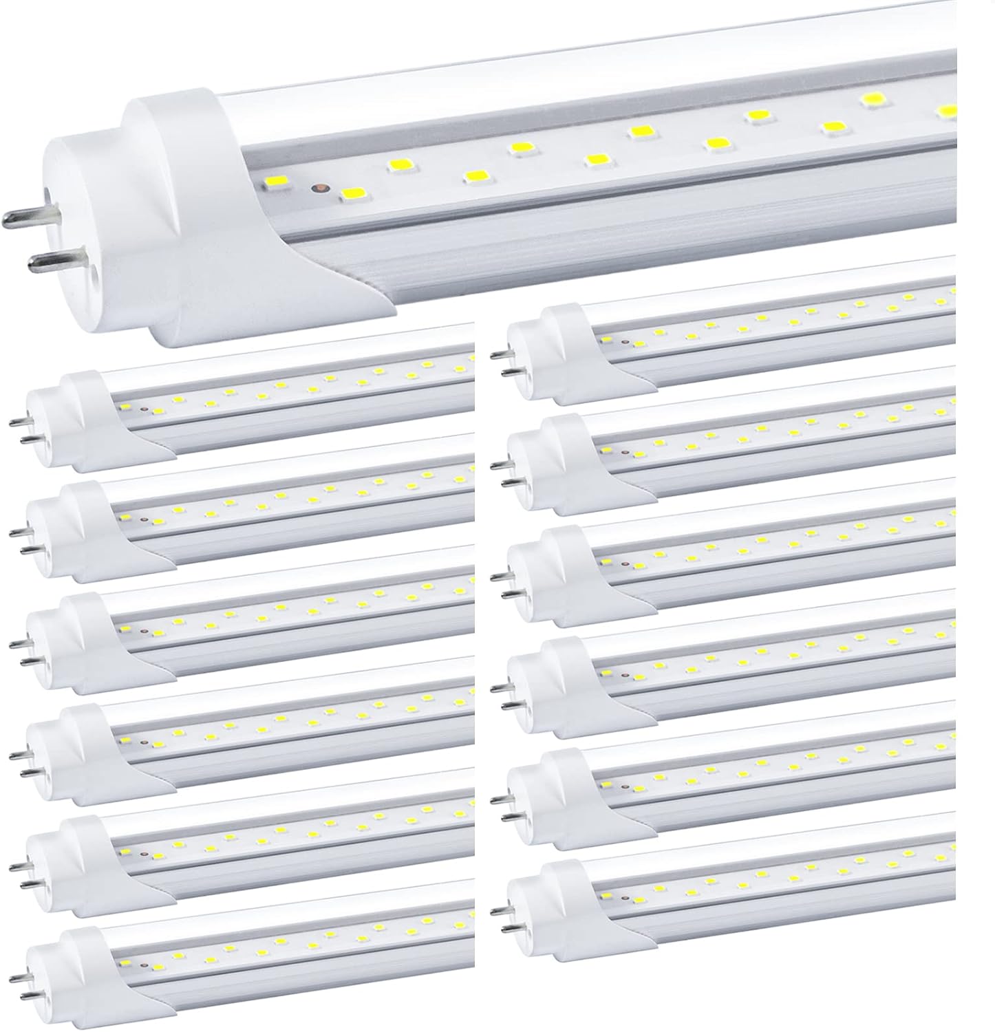 Nimgoti T8 LED Bulbs 4 Foot, 12-Pack 4FT LED Tube Light, 24W 3200LM, 5000K Daylight White, T8 Fluorescent Tube Replacement, Dual-Row Chips, Super Bright, Ballast Bypass, Dual-End Powered, Type B Clear Cover01