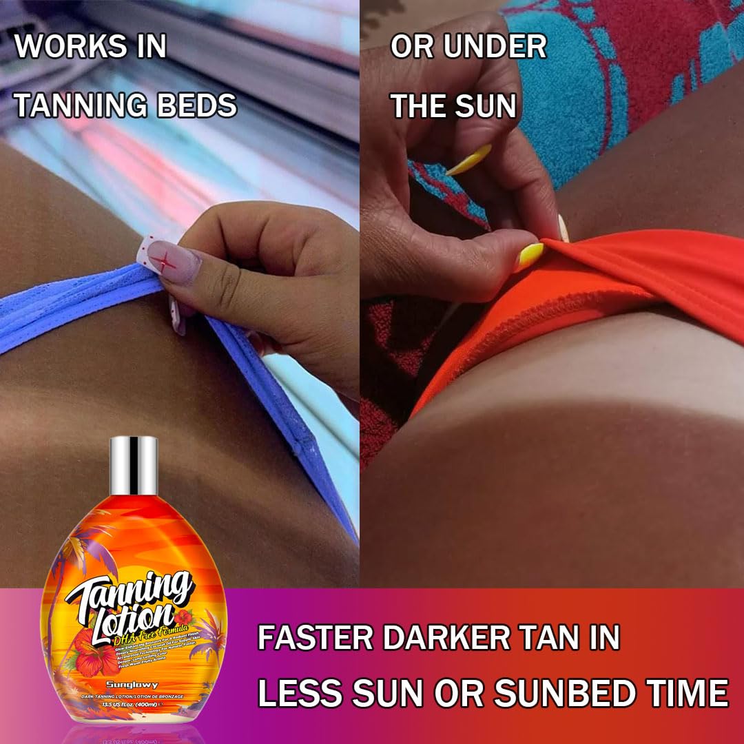 Sunglowy Bronzing Tanning Lotion Accelerator for Indoor Tanning Bed Cream to Get Dark Fast Tan, Sunbed Lotion w/Tattoo Protecting Formula, DHA Free, 13.5oz