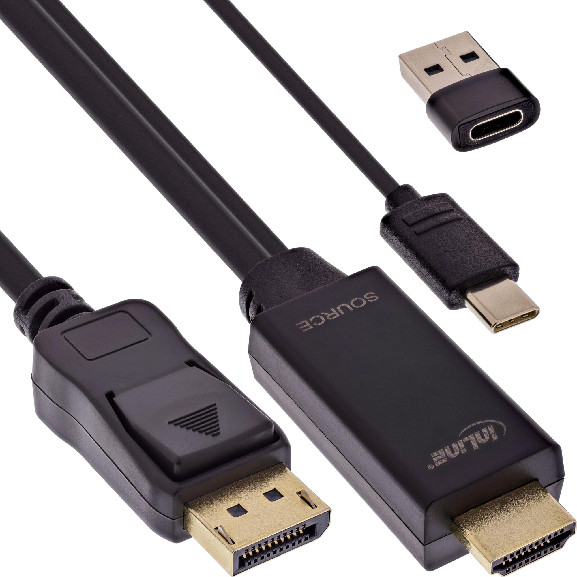 InLine HDMI to DisplayPort Converter Cable, Active Adapter Cable with USB Power, UHD 4K 60Hz, for Monitor & Notebook, 2m, 17162I