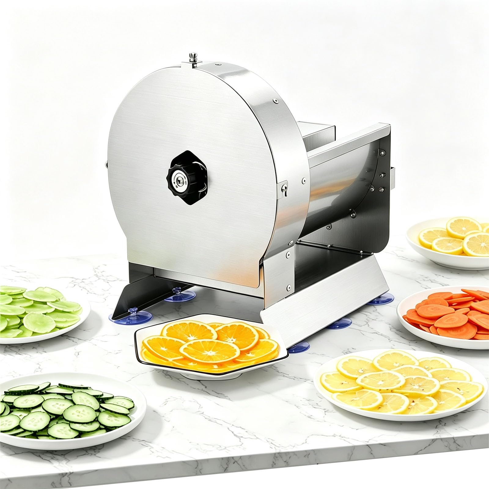 JOSBY Affettatrice Elettrica per Frutta E Verdura, in Acciaio Inox, con Spessore Regolabile, Lame Rimovibili E Tramoggia di Alimentazione di Grande capacità, Ideale per Silver