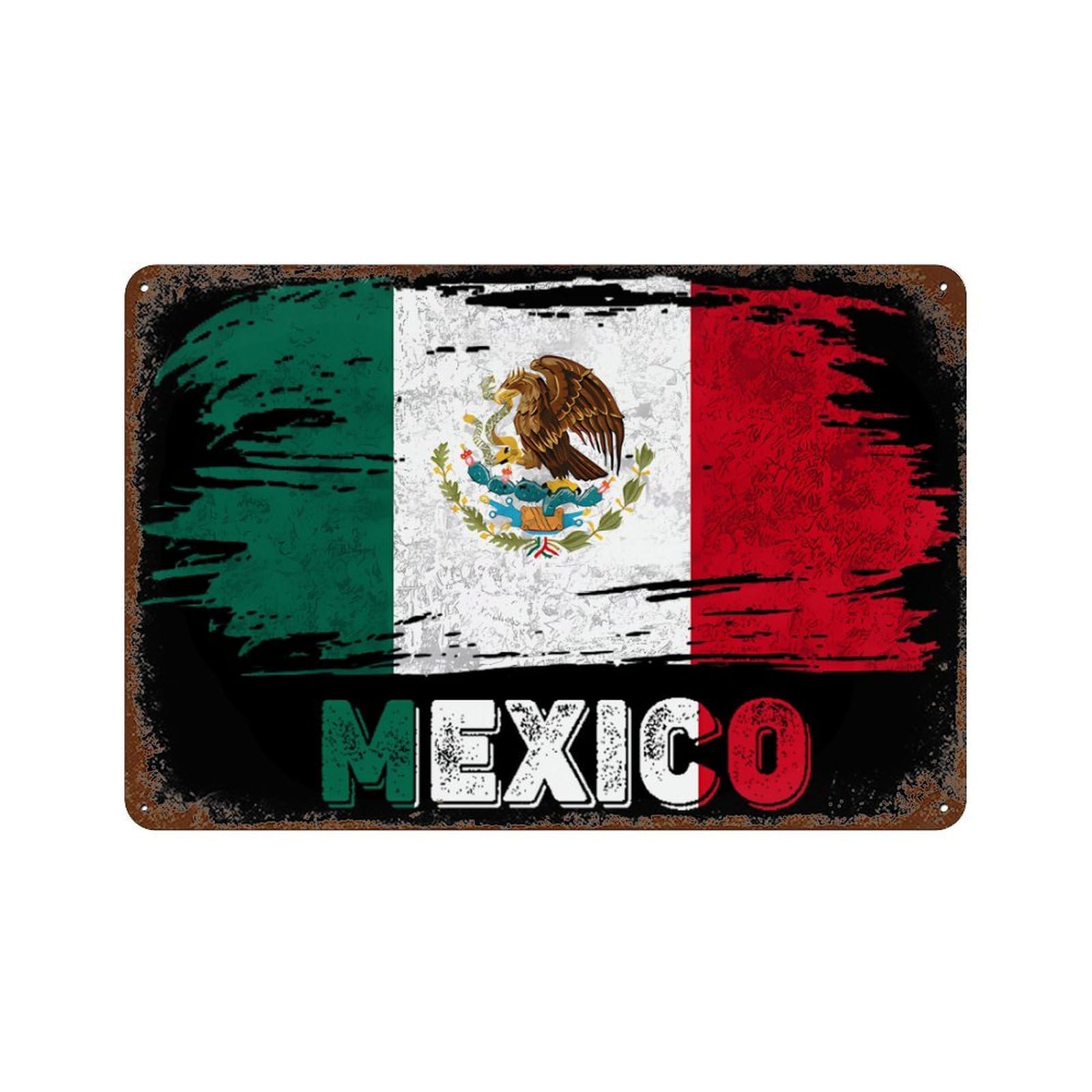 KWQDOZF Mexico Flag Theme Metal Tin Sign,Vintage Iron Hanging Plate Horizontal with Rust Poster Wall Decor 8x12inch