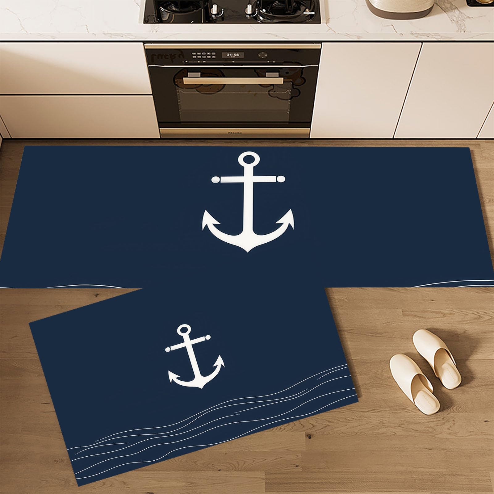 Alfombras de cocina estilo nórdico azul marino tapete de interior con acabado premium lavable