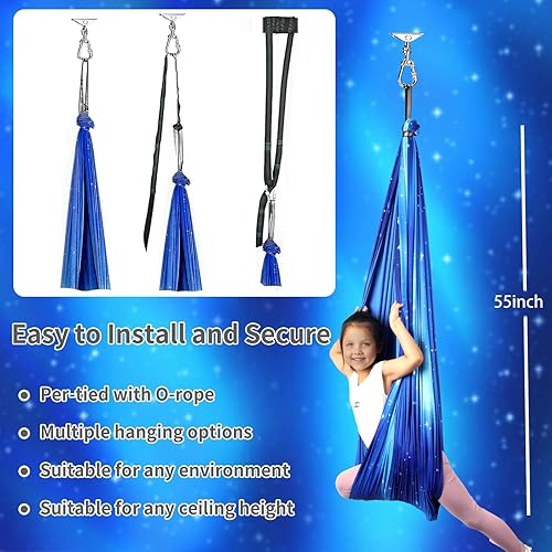 Miniatura 6 de Columpio sensorial para niños para interiores y exteriores, terapia de doble capa con kit de colgador giratorio de 360, columpios ajustables para