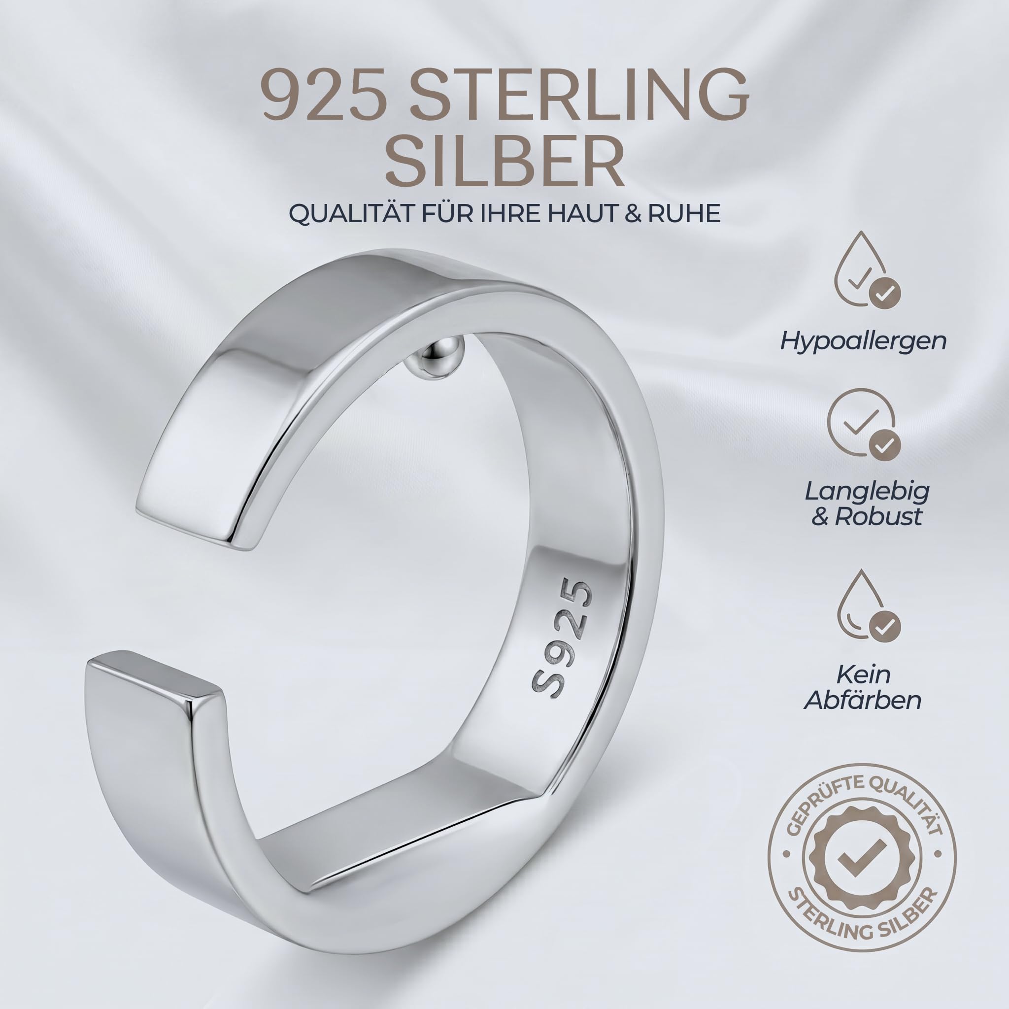 scarlet health - Anillo de acupresión"Good Night 925 plata de ley", aplicación en el dedo pequeño, tamaño del anillo y presión de presión ajustable