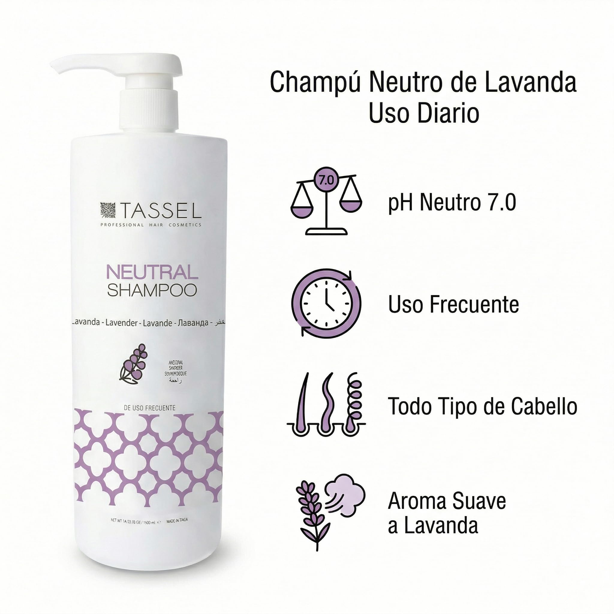 Champú Profesional Neutro Lavanda 1L x6 – Champú Profesional Peluquería para Todo Tipo de Cabello – Limpieza Suave Uso Diario y Equilibrado – Champú Formato Ahorro Grande Familiar (Pack de 6)