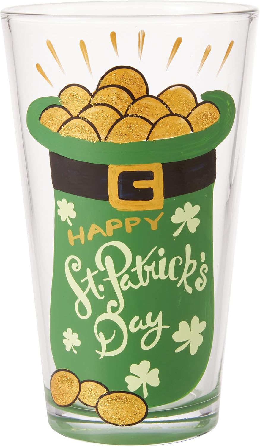 Enesco Designs by Lolita Happy St. Patrick's Day Hand-Painted Artisan Beer Pint Glass, 16 Ounce, Multicolor