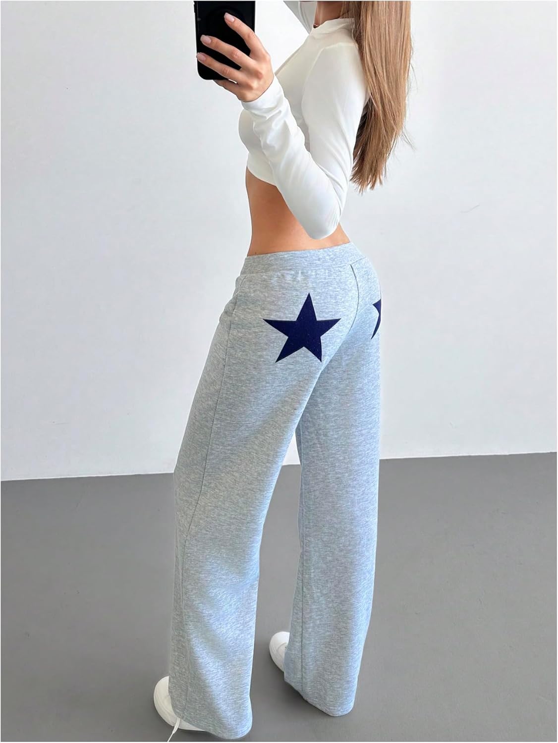 SHENHE Women's Y2K Straight Leg Sweatpants Star Print Low Waist Open Bottom Sweat Pants Streetwear - Image 2