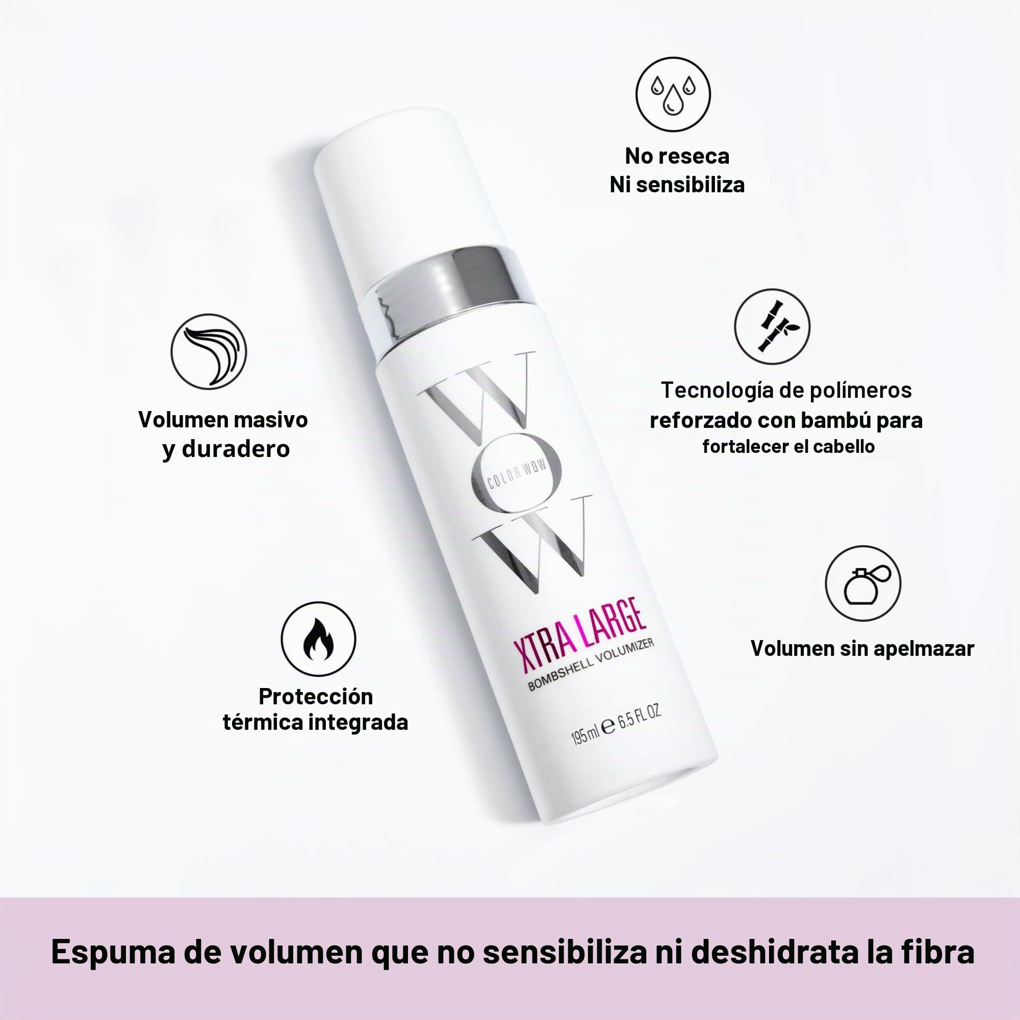 Color Wow mousse Volume Xtra Large - Espuma fijadora para cabello fino - Peinado con protección térmica para un cabello lleno y saludable - Espuma para cabello voluminoso, fijación extrema - 195 ml