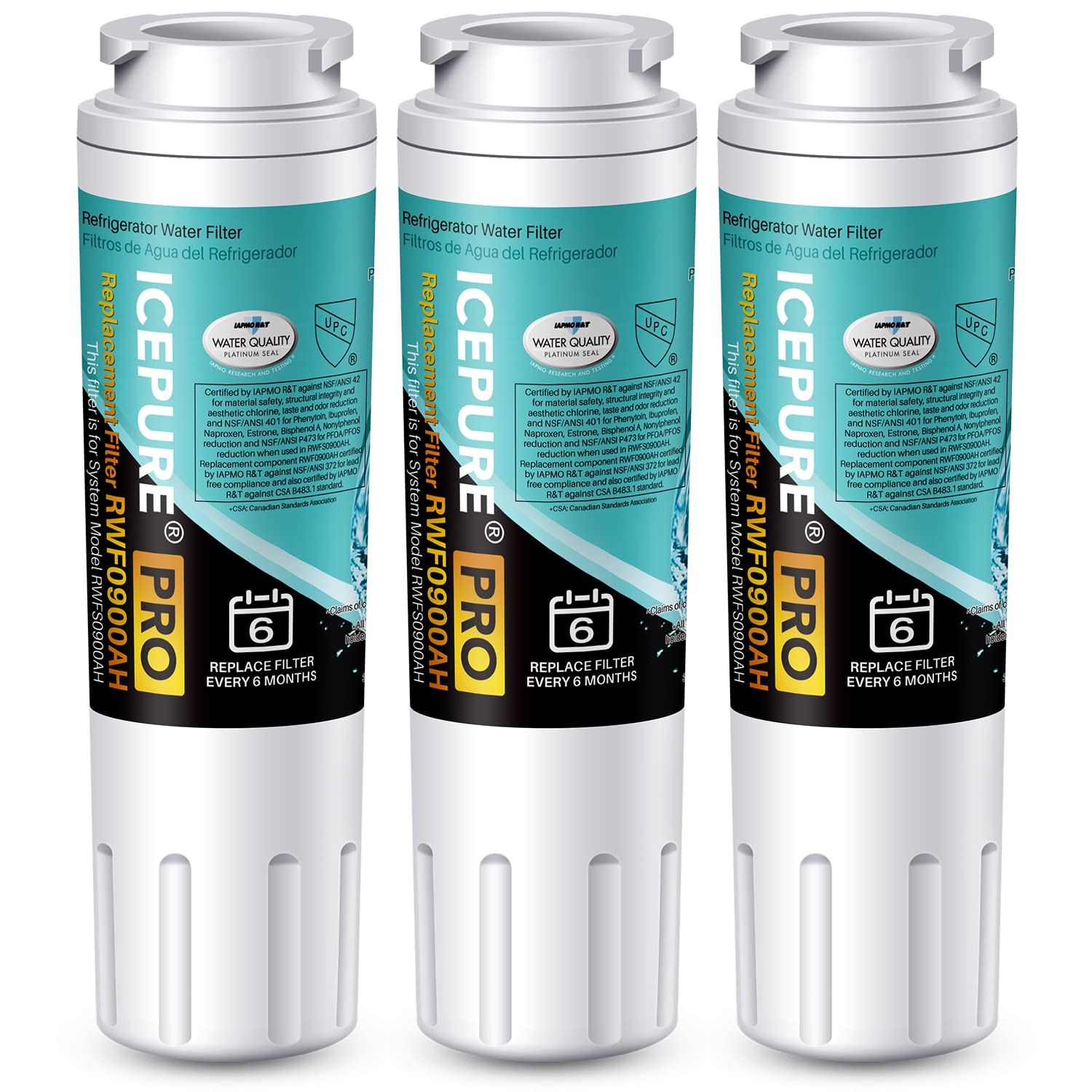ICEPURE PRO UKF8001 NSF/ANSI 53&42 Certified Replacement Everydrop EDR4RXD1, Filter 4, Maytag UKF8001AXX UKF8001P, Whirlpool 4396395 WF-UKF8001 FMM-2 MPF15090 SGF-M9 Refrigerator Water Filter 3PACK