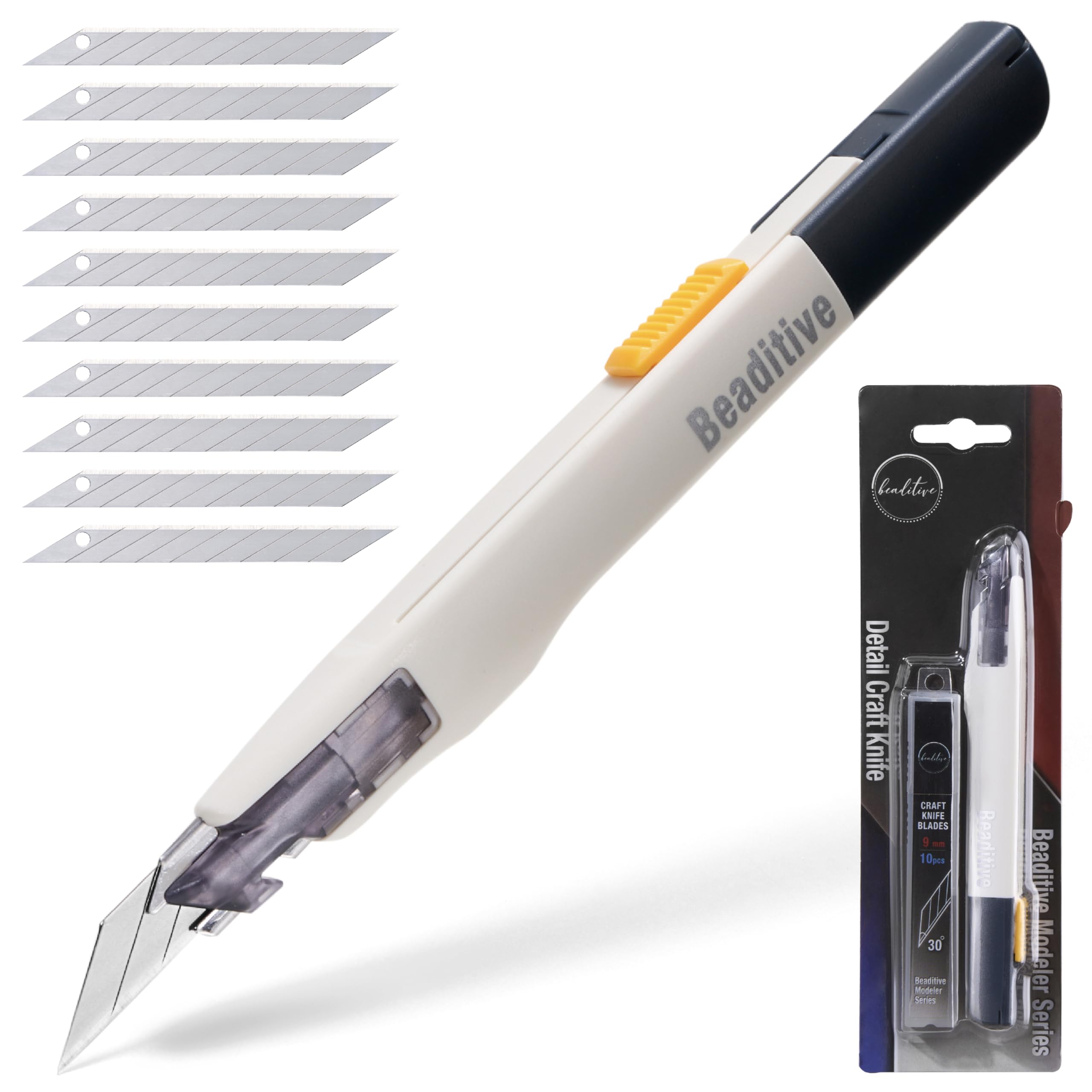 Beaditive High Precision 30 Degree Pointed Blade Cutter Ideal for Art, Craft, Model Making (1 Knife, 10 Blades)