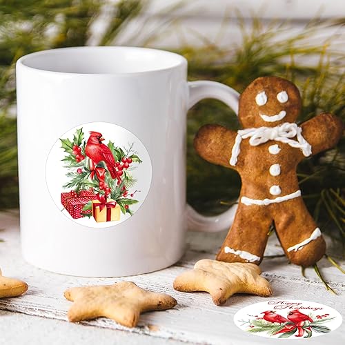 Miniatura 4 de Whaline 1000 calcomanías de Feliz Navidad, 8 diseños, calcomanías de pájaro rojo cardenal, calcomanías decorativas de Navidad, calcomanías