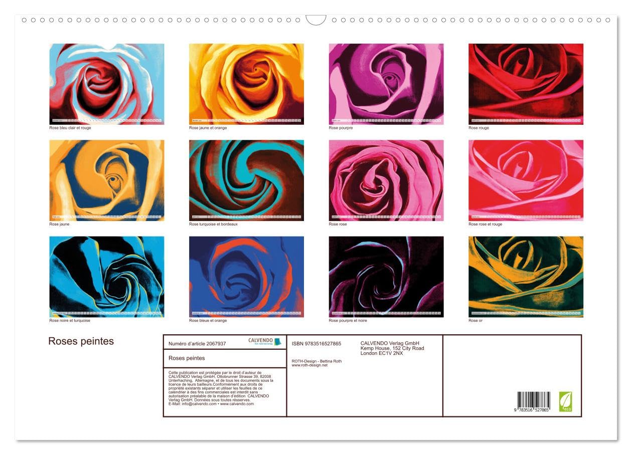 Roses peintes (Calendrier mural 2026 DIN A2 horizontal), CALVENDO calendrier mensuel: Pétales de roses abstraites peintes selon la technique acrylique au pinceau