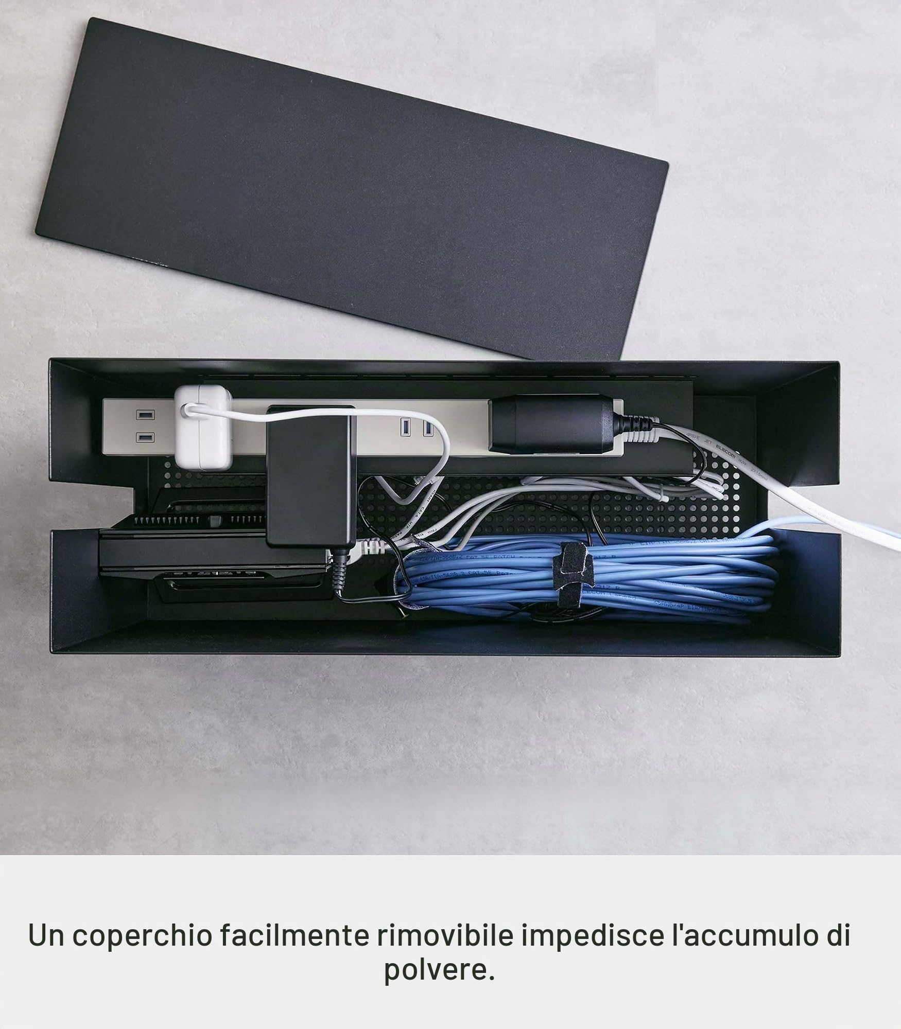 Yamazaki 5404 TOWER Scatola per cavi con rotelle, nero, acciaio, design minimalista, 15 x 40 x 34,5 cm (LxPxA)