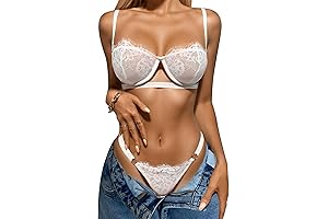 Sexy Lingerie for Women - White Floral Lace Push Up Bra and Panty Set