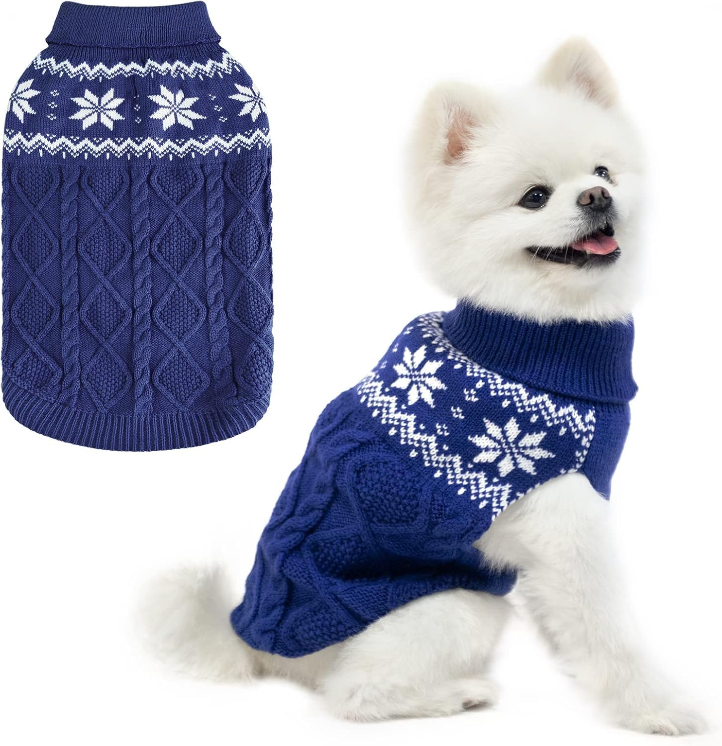 SCIROKKO Warm Winter Dog Sweater - Cold Weather Pet Clothes for Small Medium Large Dogs Indoor Outdoor, Soft Classic Knit Puppy Apparel, Blue, XS