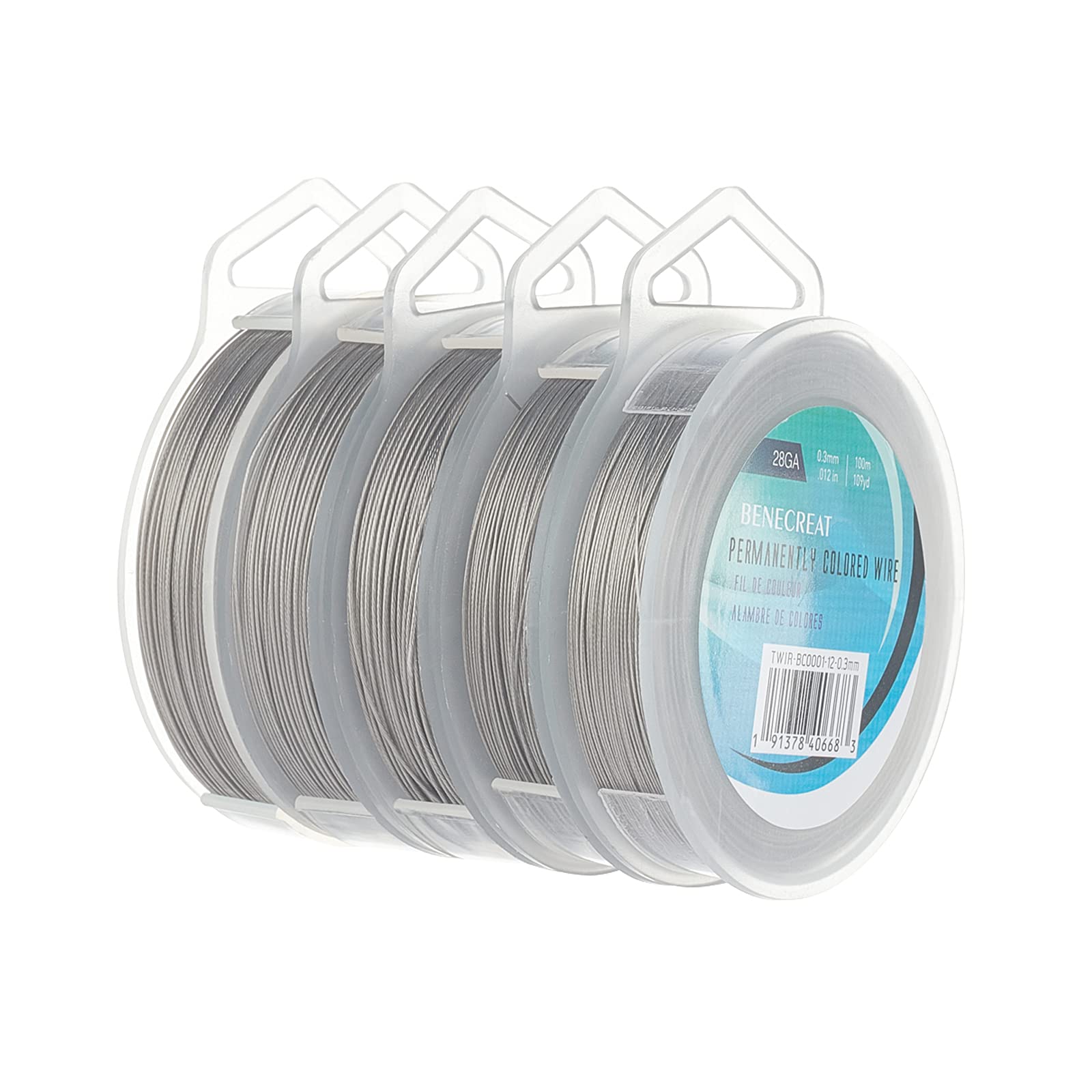 BENECREAT 5 Rolls Stainless Beading Wire 394 Yards Mixed Sizes