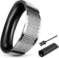 Selavif Garlic Press Rocker - Rust-Proof Stainless Steel Mincer with Peeler & Brush, Dishwasher Safe Garlic Crusher Set