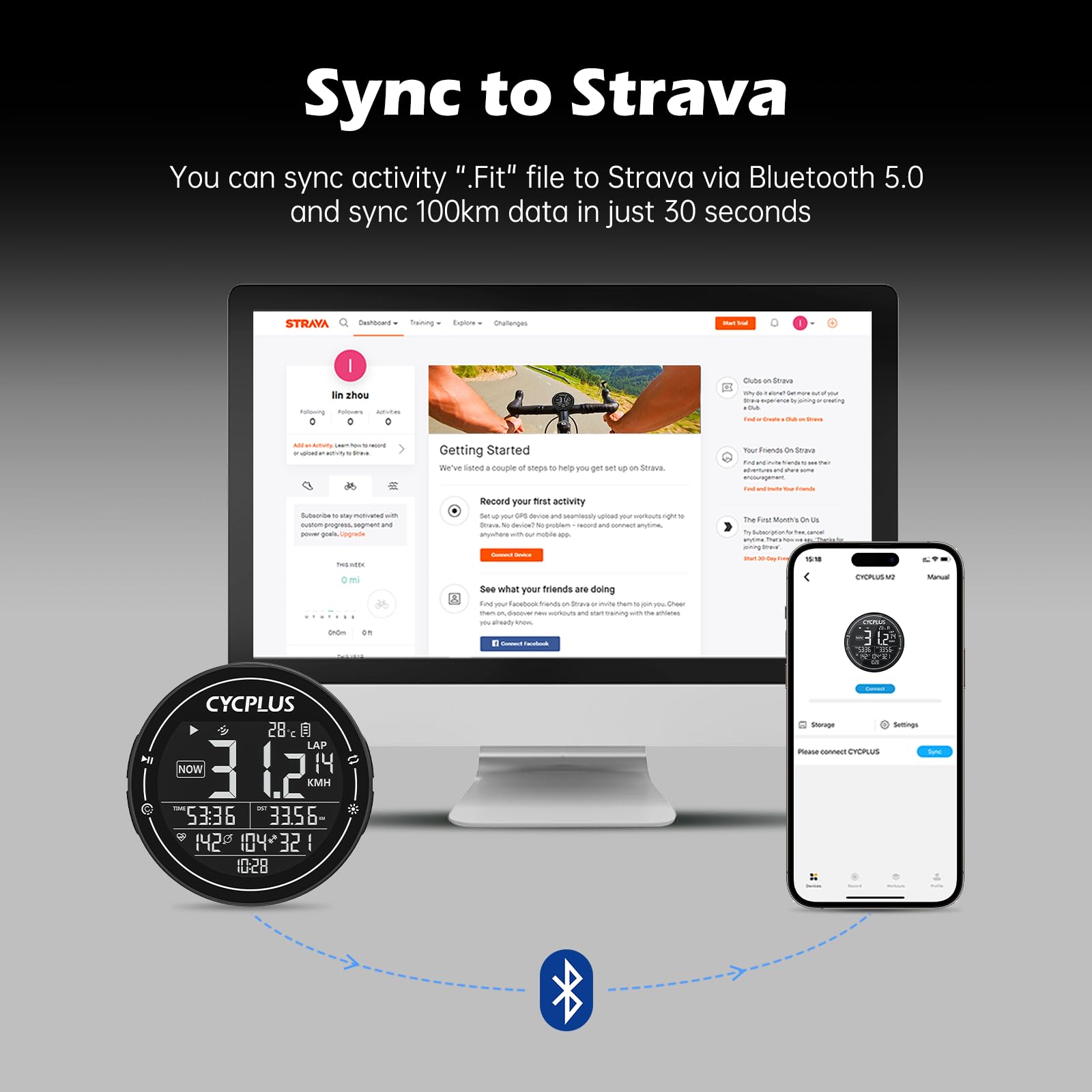 CYCPLUS Fahrradcomputer GPS Fahrradtacho Kabellos, Wasserdicht IPX6 Fahrrad Computer ANT+ Drahtloser Radcomputer, Rennrad Bluetooth 5.0 und Kilometerzähler, kompatible mit Strava (Neu Aufgerüstet)