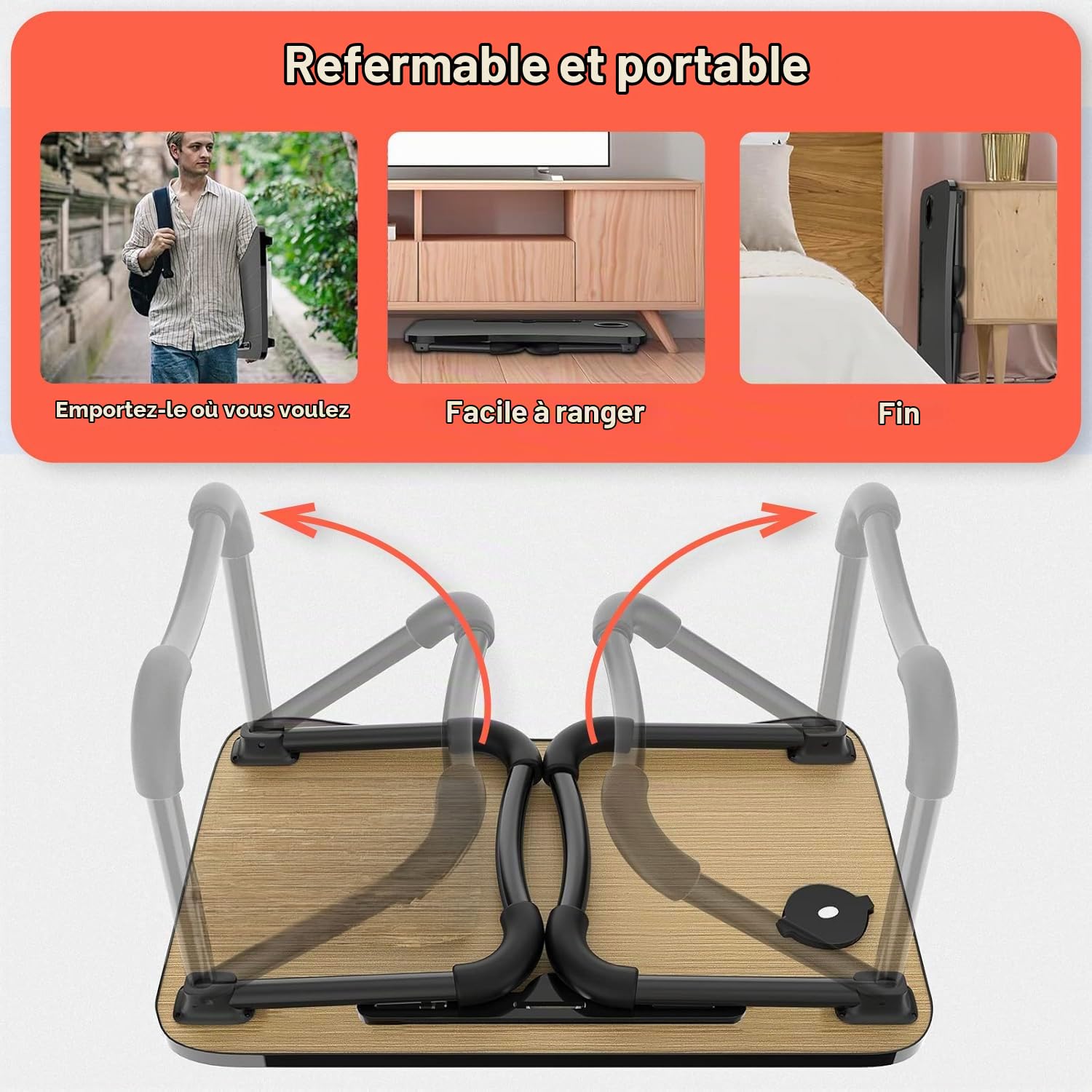 Avilia Table Pliante de lit avec Porte-gobelet et Support pour Tablette, 60 x 40 cm, Noir, Peu encombrant, Facile à Transporter, idéale pour Salon, Chambre, espaces détente et Travail Intelligent