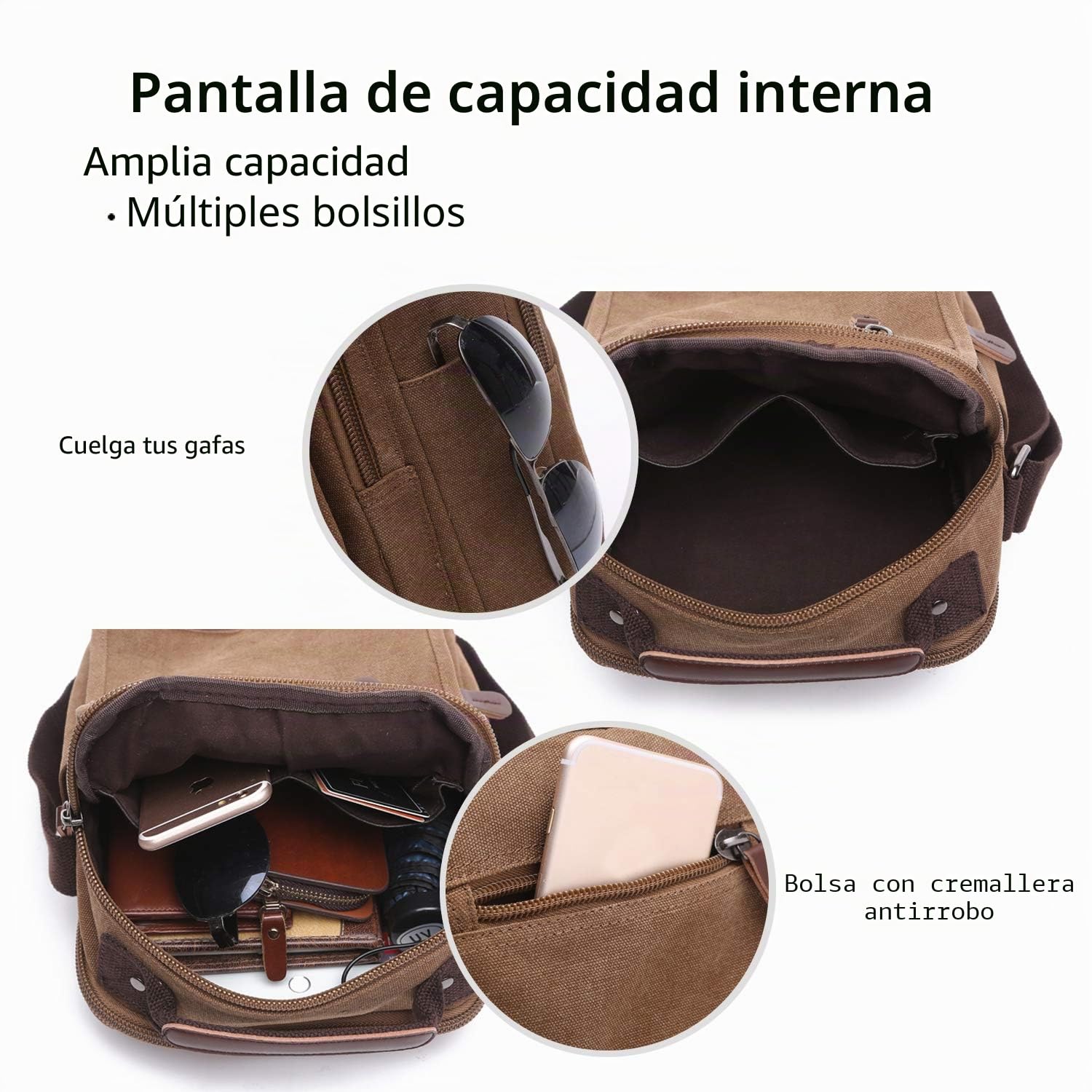 FANDARE Bolsos Bandolera a Hombro de Lona Mensajero Bolso para Hombres Mujeres Messenger Bolsa Bolsa de Viaje Crossbody Bag para Trabajo Viajar Colegio Shopper Gris