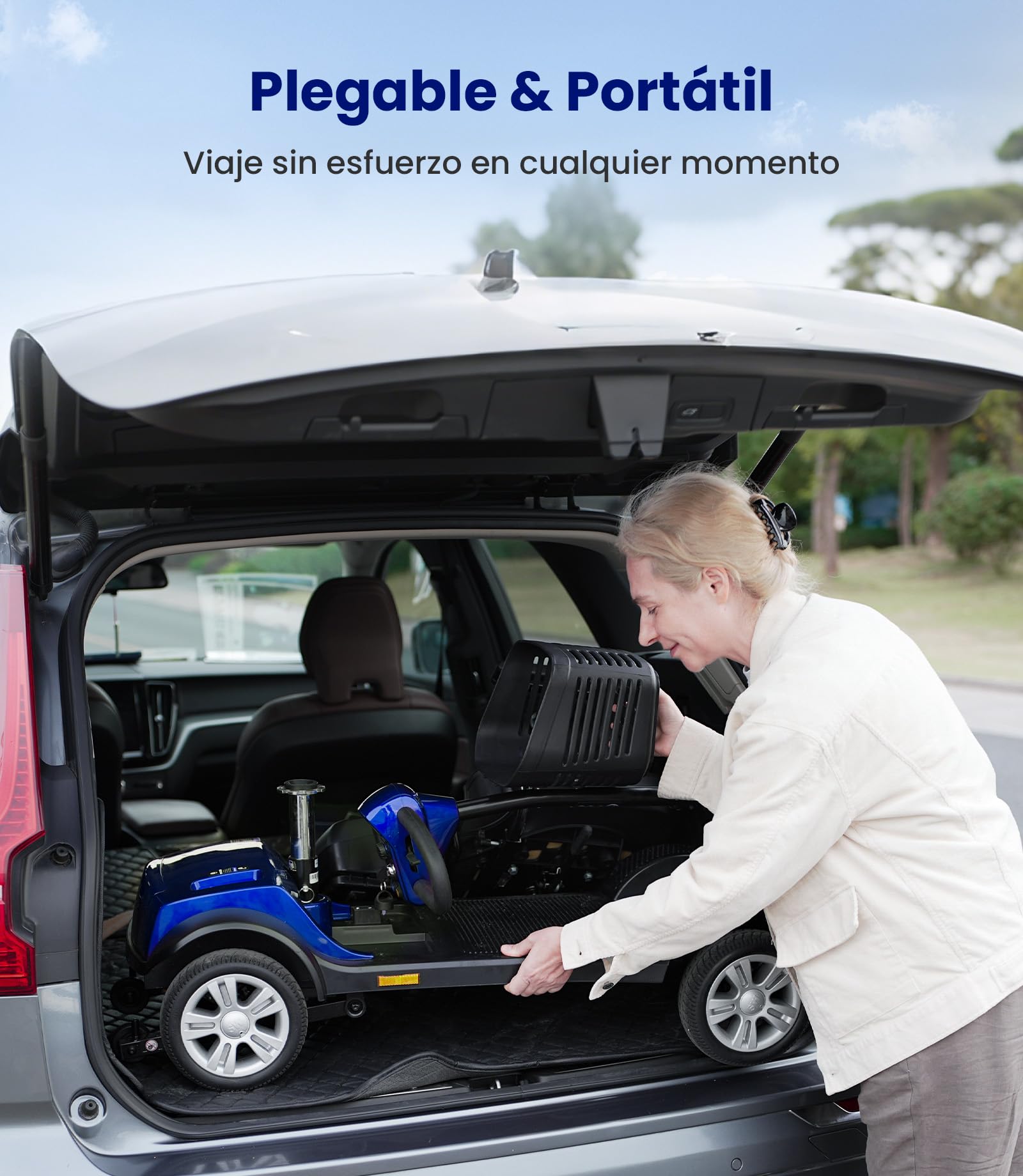 VOCIC D51 Scooter de movilidad de 4 ruedas Estable 136KG,Movilidad scooter plegable para personas mayores de alcance de 15KM con Neumáticos Antipinchazos para todo terreno,apoyo 5 Años| Azul