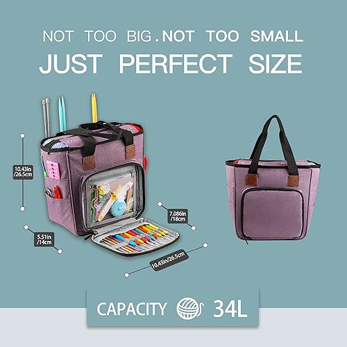 Miniatura 3 de LOOEN Bolsa de almacenamiento de hilo para tejer, organizador de ganchillo de gran capacidad, bolsa de viaje portátil con correa para el hombro,