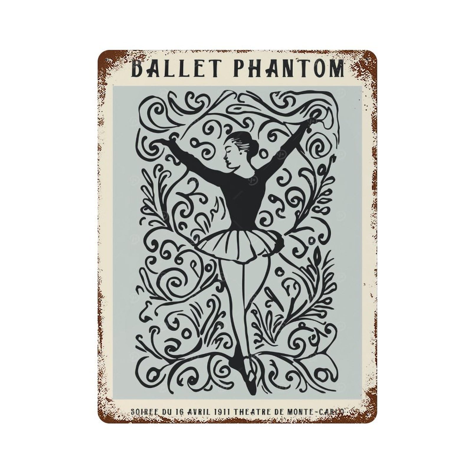 Monte Carlo Ballet Fest Rusty Metal Tin Sign 15.7"x11.8", Industrial Home Decor for Garage, Pub Or Kitchen