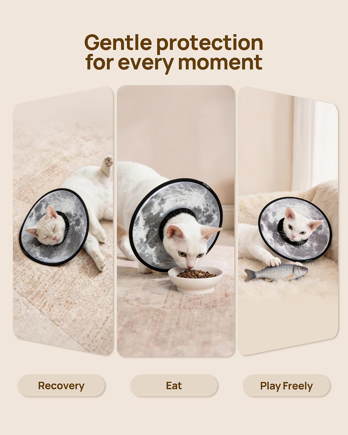 PetThem Soft Cat Cone Collar, Adjustable Cat Recovery Collar, After Surgery to Stop Licking, Waterproof & Easy to Clean, Lightweight Elizabethan Collar for Cats and Small Dogs (Silent Moonlight, M)