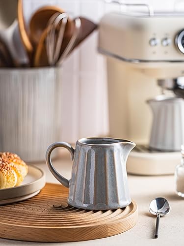 Miniatura 5 de Jarra de cerámica para crema, recipiente para crema con asa, jarra de leche pequeña de 10 onzas para café, salsas, ensalada, gris