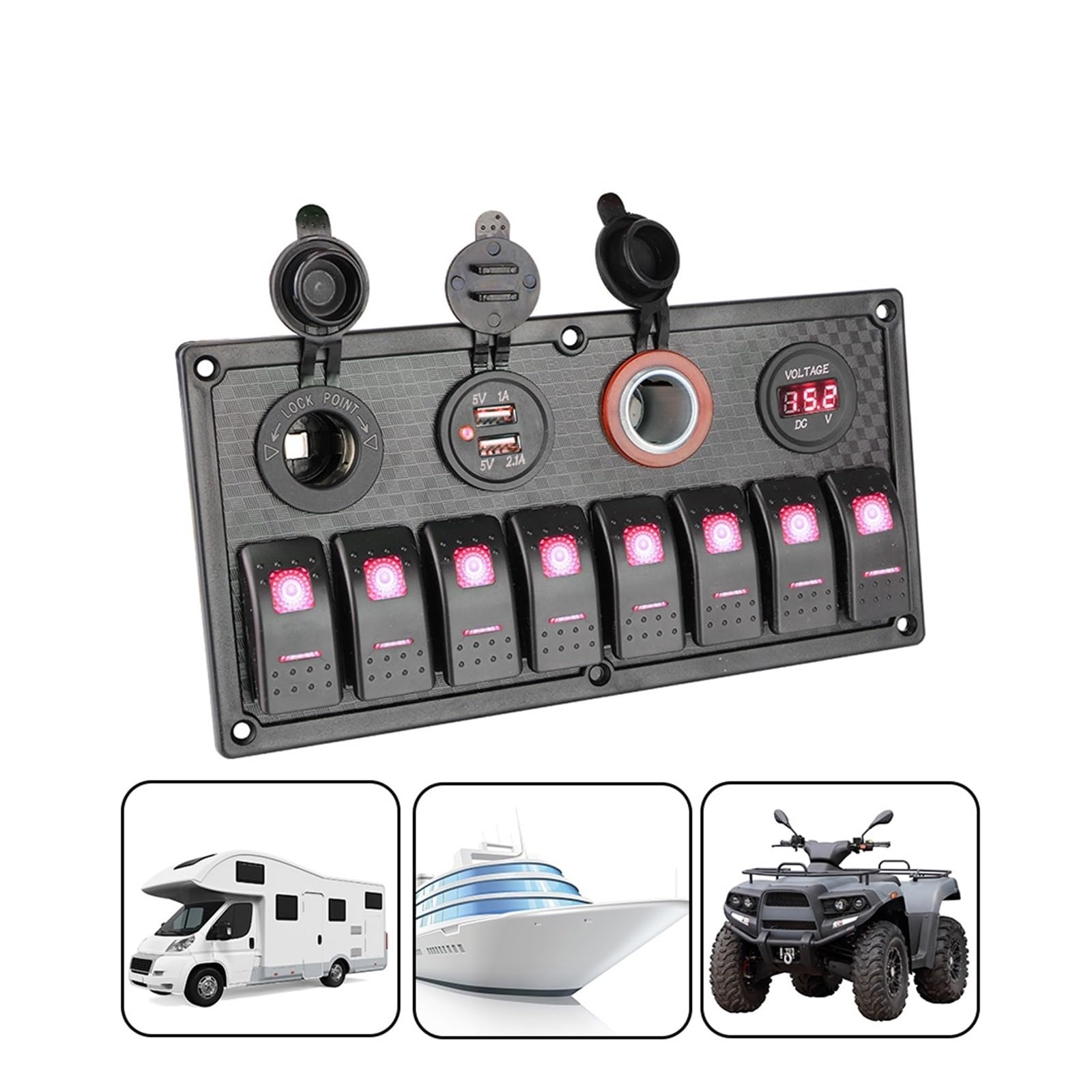 24V 12V Switch Panel 8 Pulsanti Car Light Toggle Caricabatterie USB Adattatore di Alimentazione Caravan Accessori for Barca Van Truck Trailer Marine (Color : Groen)