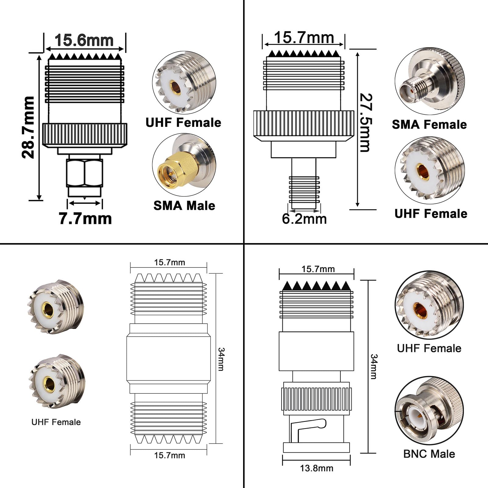 YILIANDUO UHF PL259 Cable UHF Male to Male Connector CB Antenna Cable Coax RG58 1M + 4 type UHF PL259 female to SMA/UHF/BNC Connector kit for CB,Amateur,Ham Radio,Two-Way Radio,SWR Meter - Image 2