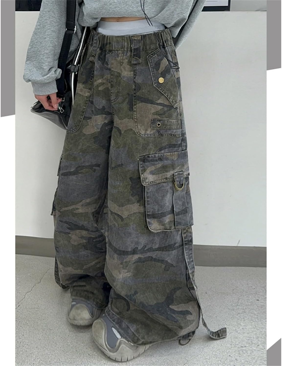 Camo Cargo Pants for Girls Wide Leg Jogger Pants Kids Girls Hiking Pants Camouflage Baggy Sweatpants Y2K Streetwear
