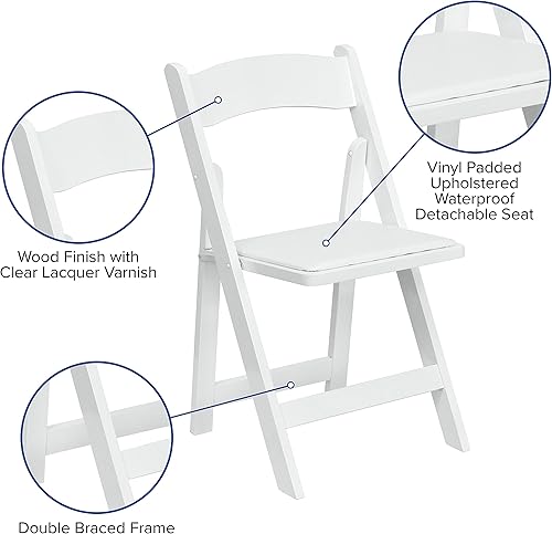 Miniatura 10 de Flash Furniture HERCULES Series - Silla plegable de madera blanca con asiento acolchado de vinilo