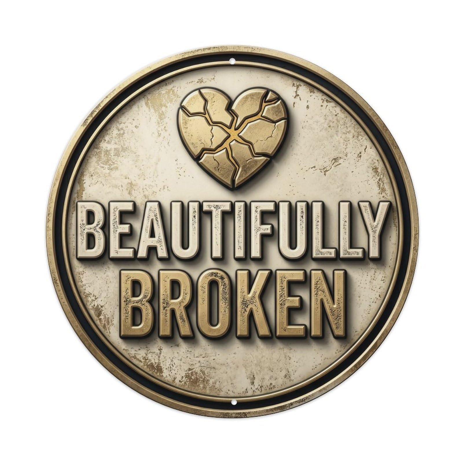 Beautifully Broken Vintage Indoor Display Retro Slogans Metal Tin Sign