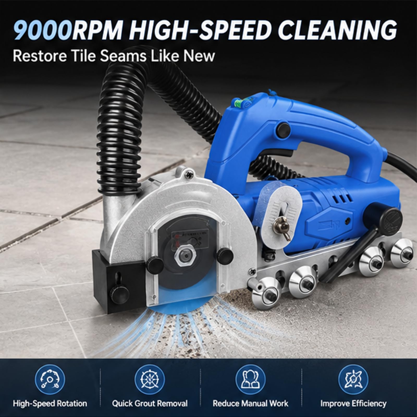 Rimuovi Fuga Elettrico Per Piastrelle Lama Diamantata 9000rpm | Raschietto potente per ristrutturazione bagno e cucina con aspirazione
