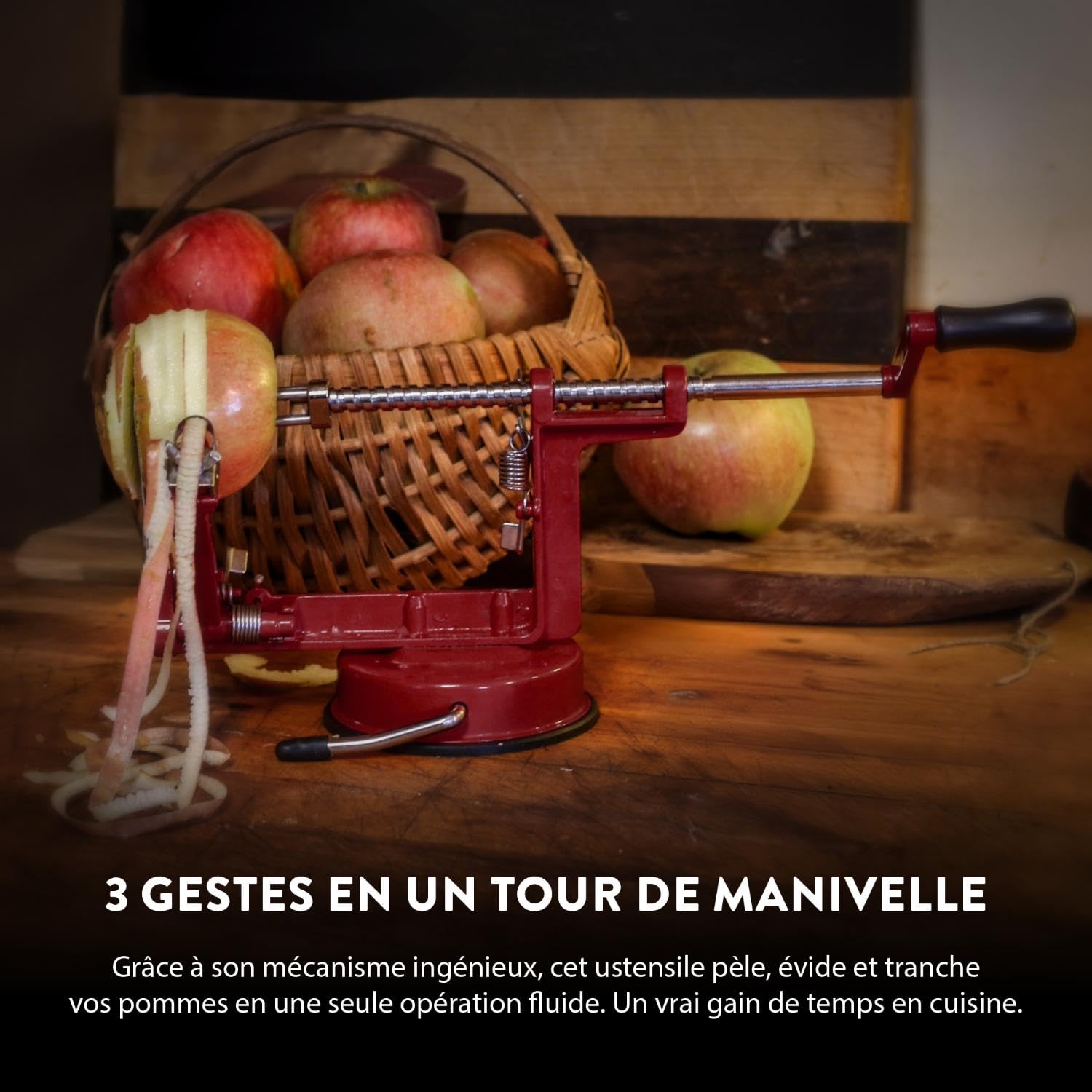 Éplucheur de pommes en métal Baumalu Rouge-Vin 25,5 x 15 x 11 cm avec ventouse