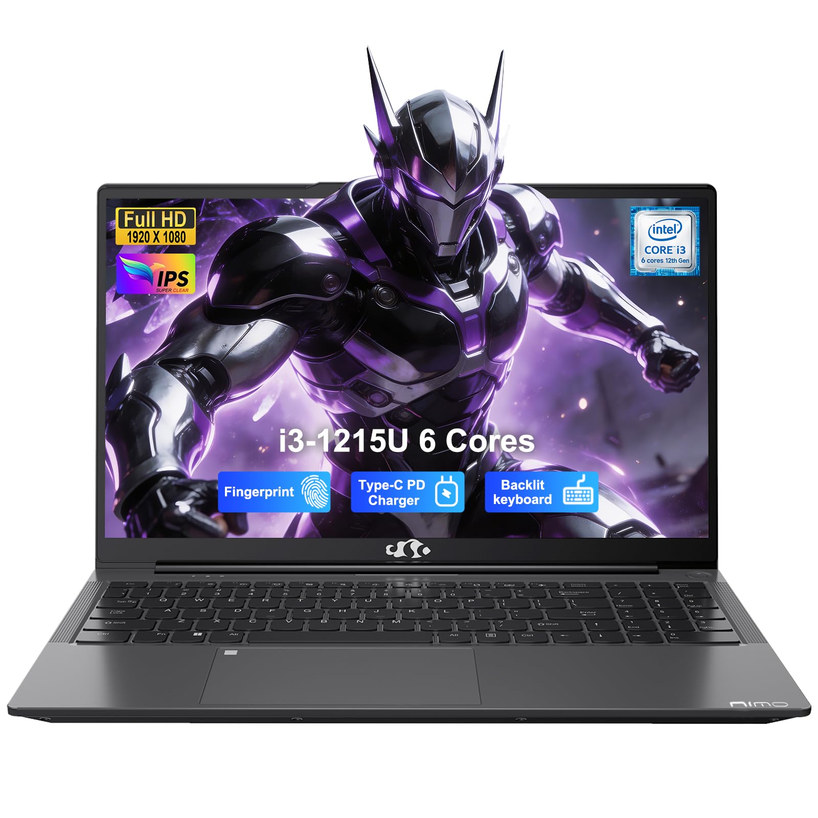 NIMO 15.6" IPS FHD Student Laptop, 12th Gen Intel Core i3-1215U (Up to 4.4GHz, Beat R5 7520U) 16GB RAM 512GB SSD Computer with 180° View, 65W PD, 2Yr Warranty, Wi-Fi 6, Portable for Home and Business