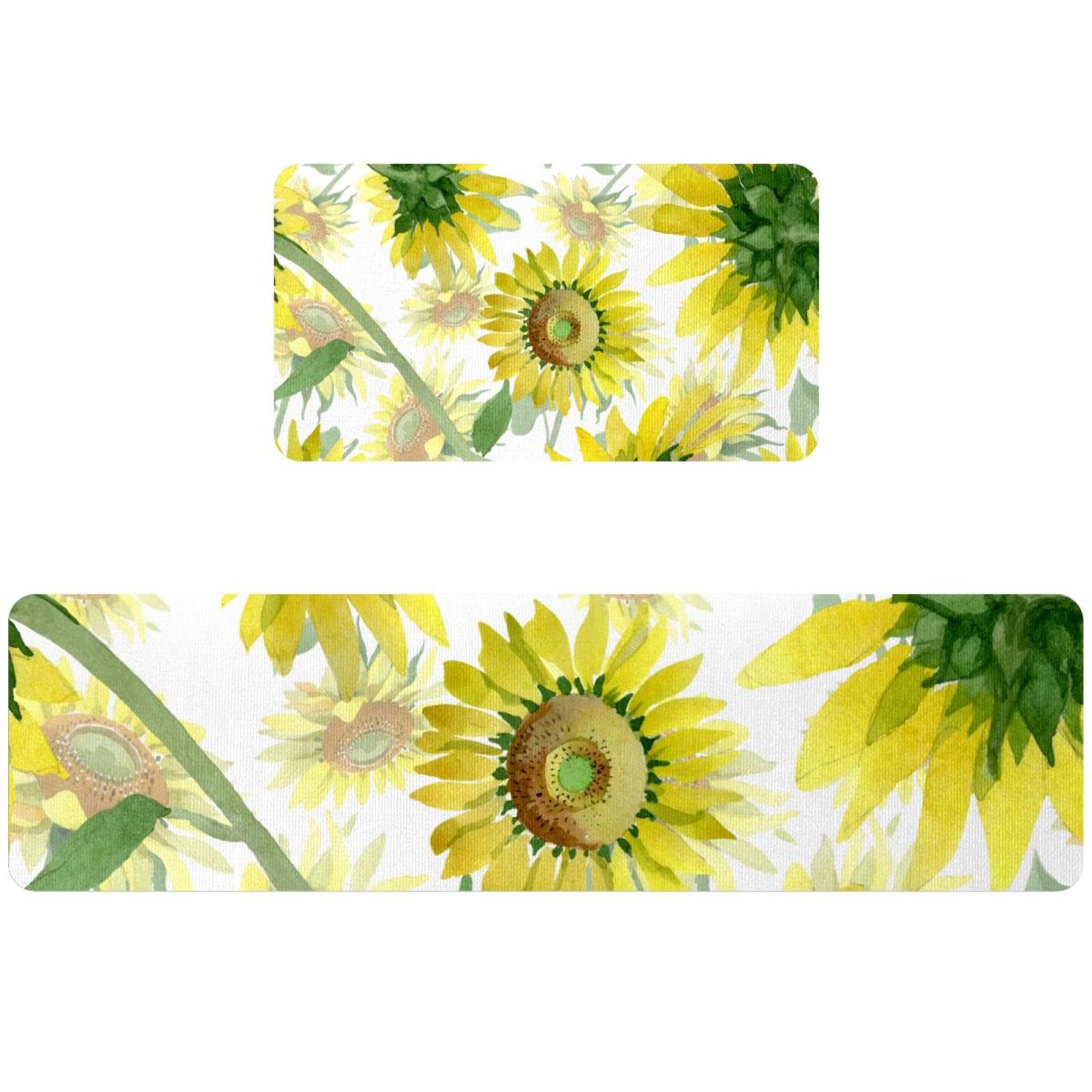 Lot de 2 tapis de cuisine lavable antidérapant motif tournesol