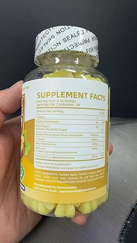 Miniatura 4 de Complejo de gomitas de monohidrato de creatina, 6400 mg para hombres y mujeres, fórmula avanzada con L-taurina + vitamina B12, suplemento masticable