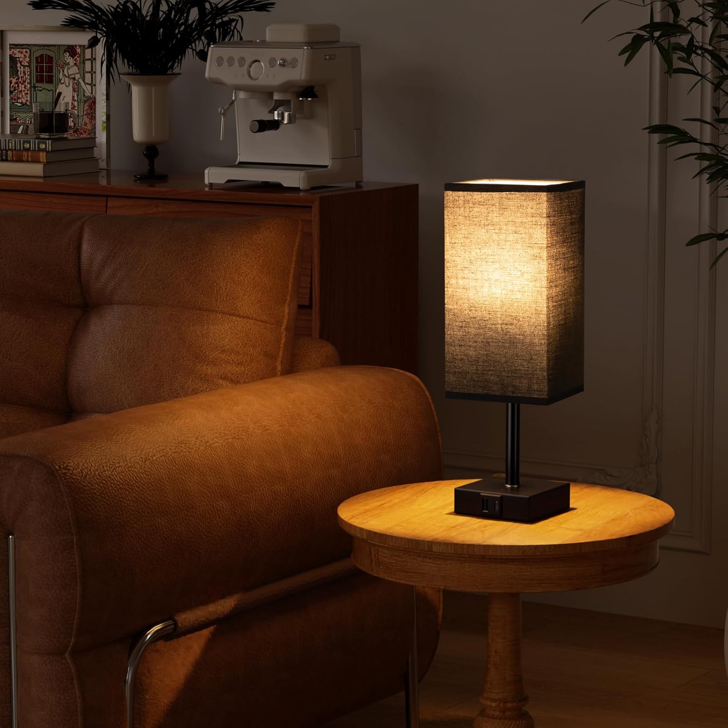 aooshine Black Bedside Lamp for Nightstand - Touch Table Lamp with Type C + A and AC Outlet, Square Charging Lamps for Bedroom Decor, Dorm Lamp for Men, E26 Bulb Included (3000K)