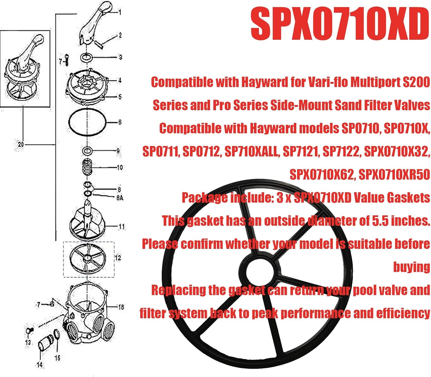 bizhala (3-Pack) SPX0710XD Valve Seat Spider Gasket Compatible with Hayward SPX0710XD for Multiport S200 Series and Pro Series Side-Mount Sand Filter Valves image 3 of 7 B0CZ9HXTPX