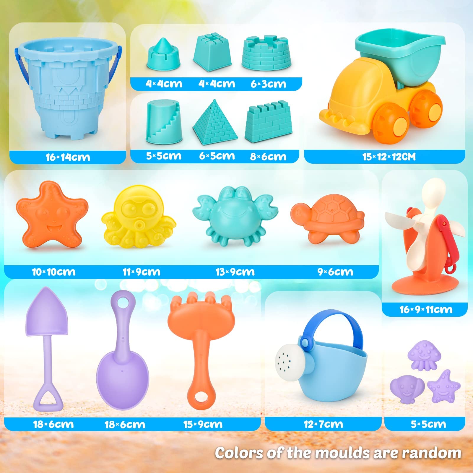 Dreamon Giocattoli da Spiaggia Set Giochi Bambini con Borsa Rete, Materiale Plastico Morbido 20 Pezzi