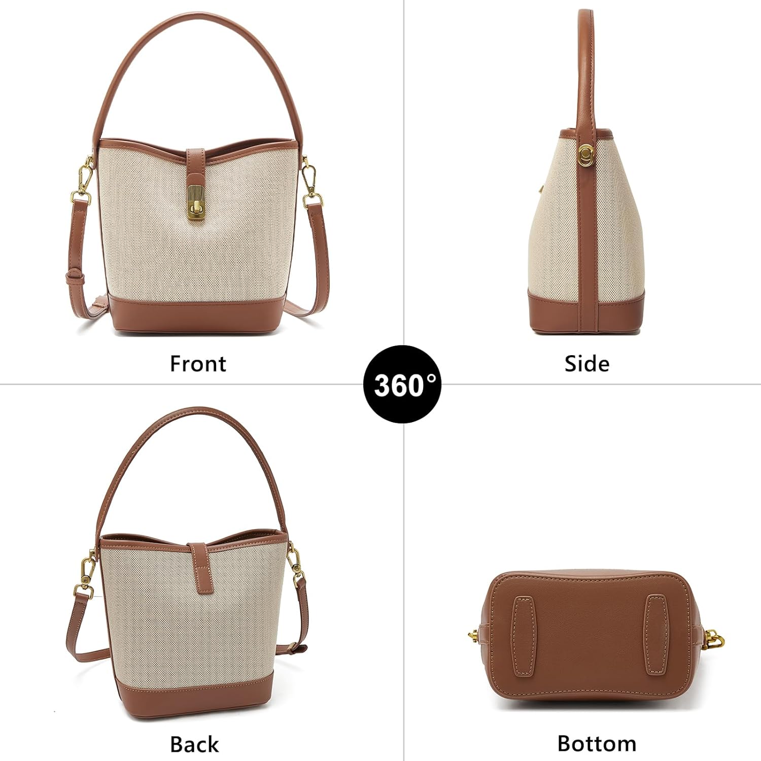 FOXLOVER Coated Canvas Bucket Crossbody Bags for Women Top-Handle Handbags Small Satchel Purse Trendy Twist Lock - Image 3