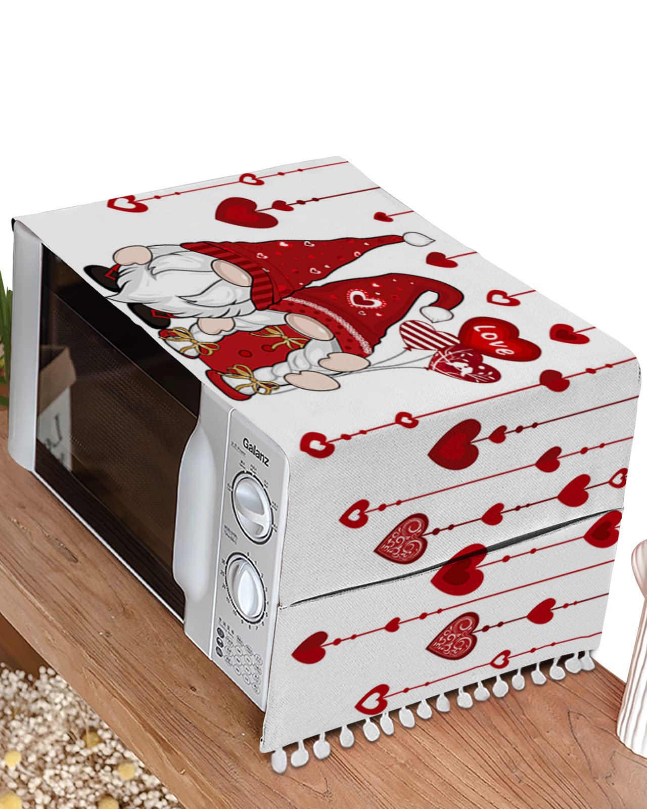 Coffee Table Cloth Dustproof Cover with Pockets Gnome Heart Shape Balloon Tablecloth Bedside Table Micro-wave Oven Protector Love Bird Tablecover Top Machine Dustcover 12x35in