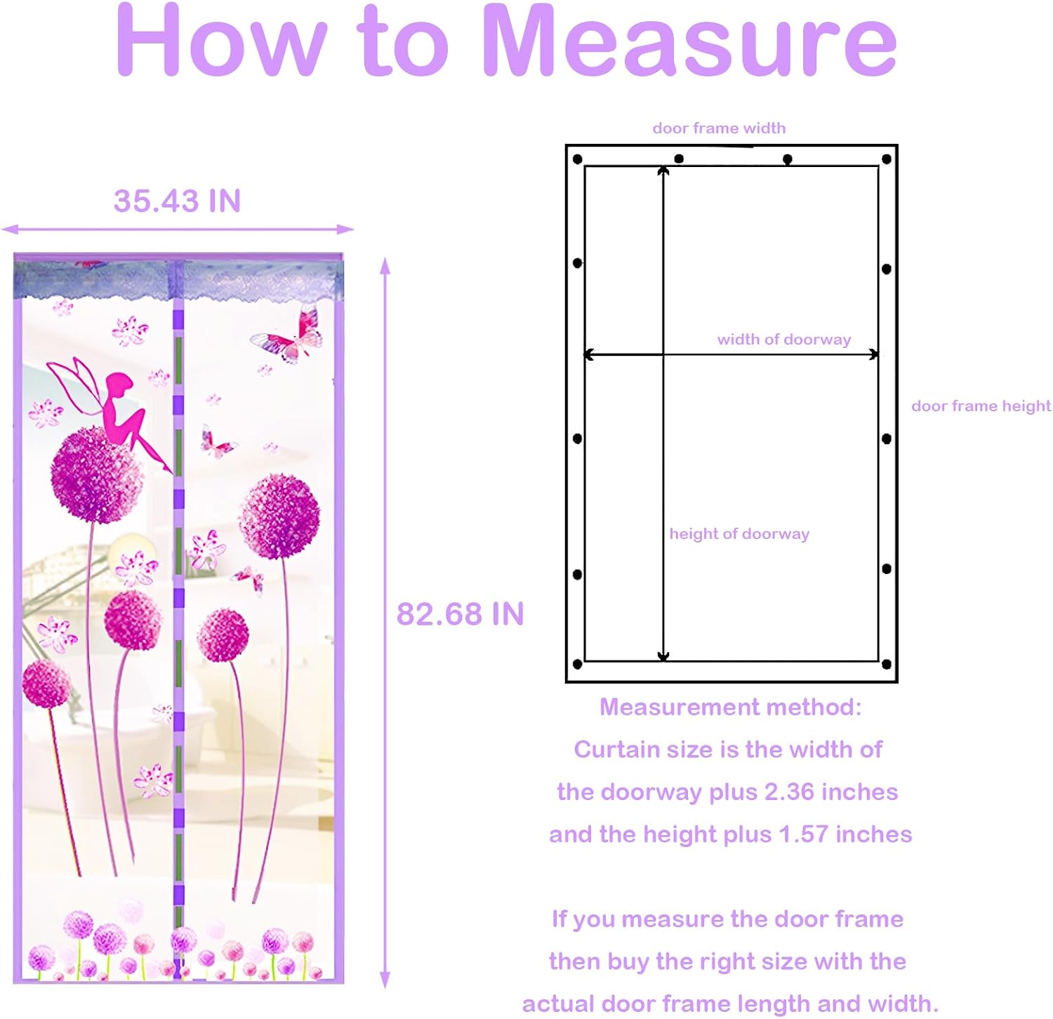 Magnetic Screen Door Mesh 35"x83" - Keeps Fly Bugs Out for Front Back Door & Doorway, Strong Magnet Closure, Heavy Duty Net, Hands Free Entry, Self-Closing, Pet and Kid Friendly Purple