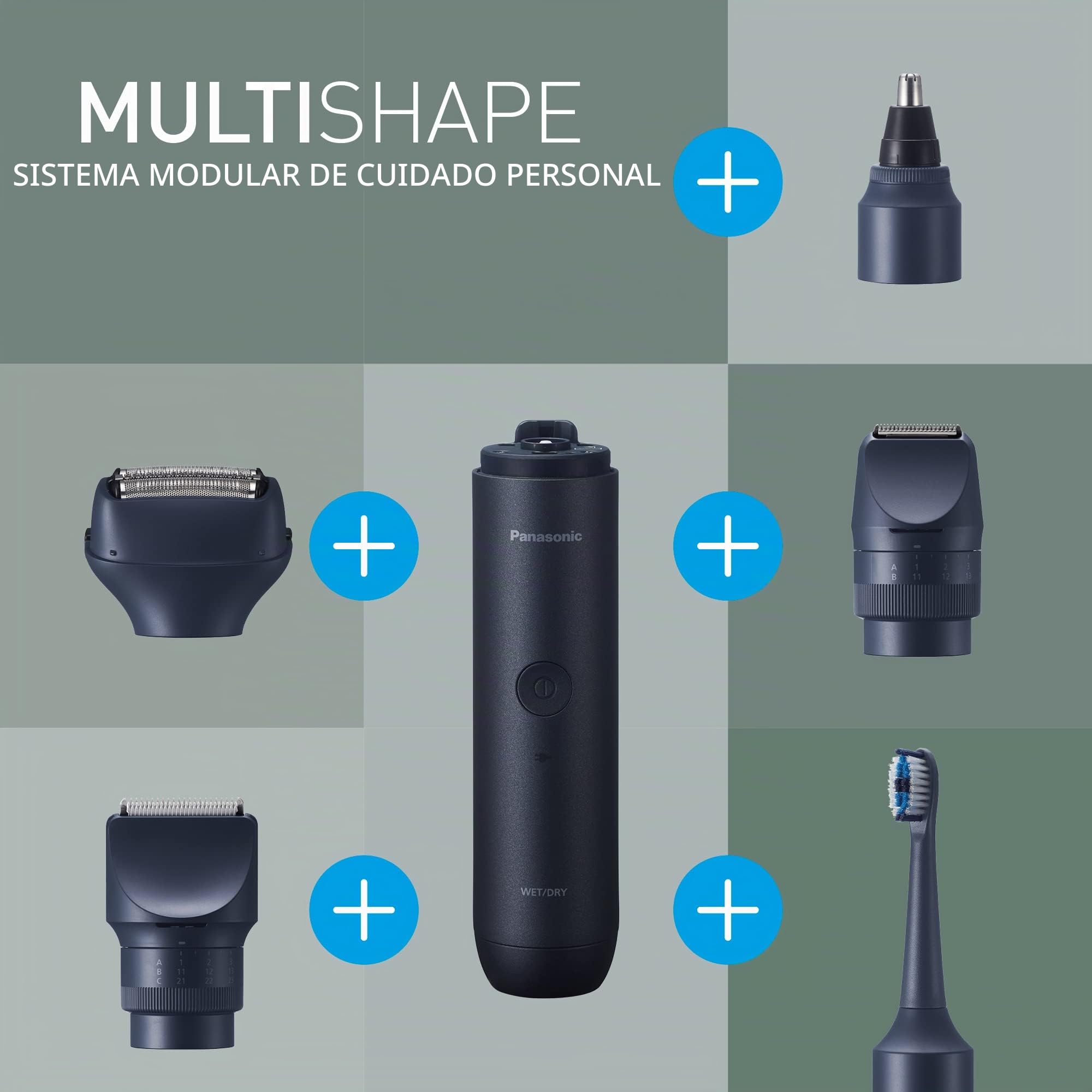 Panasonic MULTISHAPE Sistema modular de cuidado personal, cabezal de corte de barba, nariz, orejas y facial para hombres, cabezal de cepillo de dientes eléctrico con batería recargable iones litio
