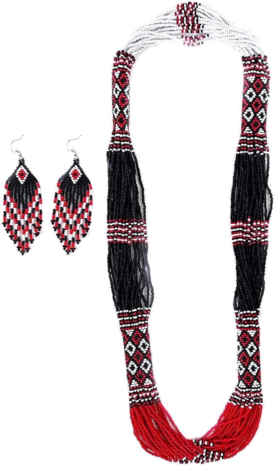 Layered – Boho Native American Style Layered Beaded Necklace– Ukrainian beaded Necklace Native Handmade Seed Bead Necklace Tribal ethnic beaded Necklace for Women (Tuquoise)