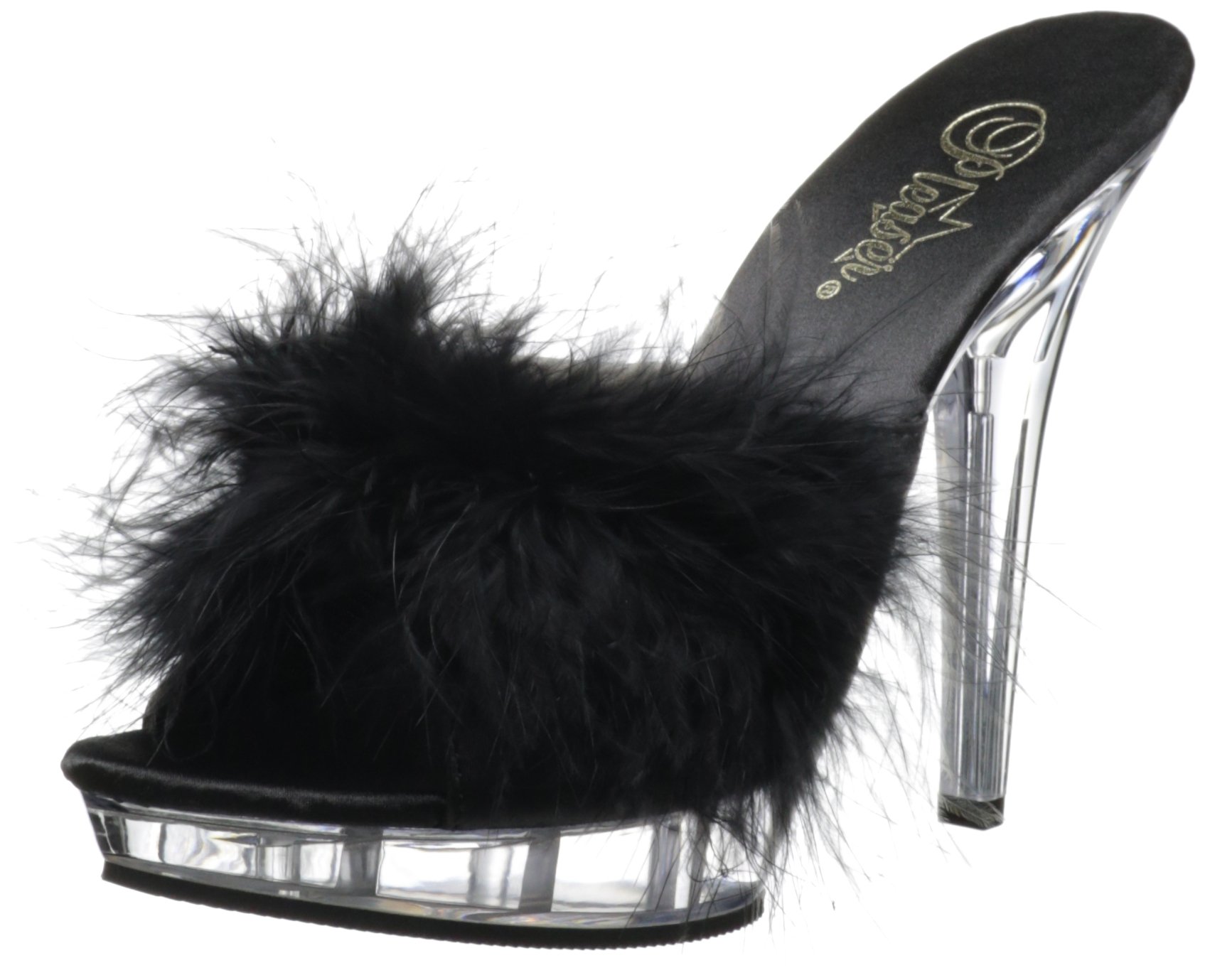 PleaserLIP-101-8 Blk Satin-Fur/Clr